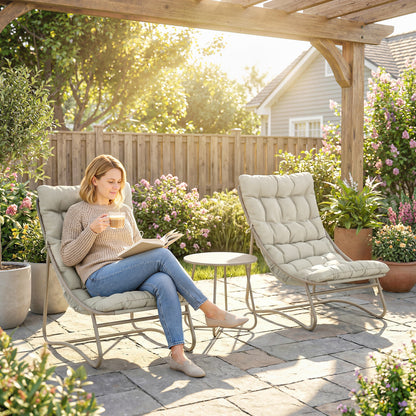 Garden Bistro Set, Bistro Table and Chairs w/ Cushions, Light Grey