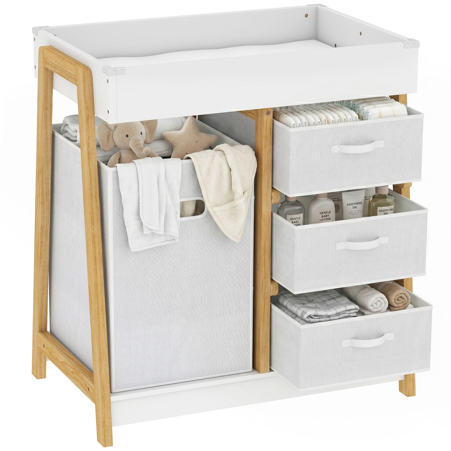 Baby Changing Table with 3 Drawers, Basket, Waterproof Pad