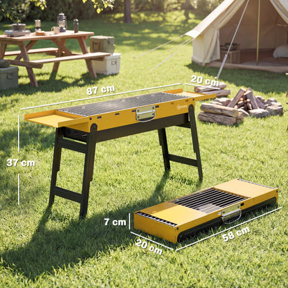 BBQ Grill, Charcoal Barbecue with 2 Side Shelves and Handle, Yellow