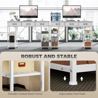 Computer Writing Desk with Power Outlets, Drawers, Shelves, White