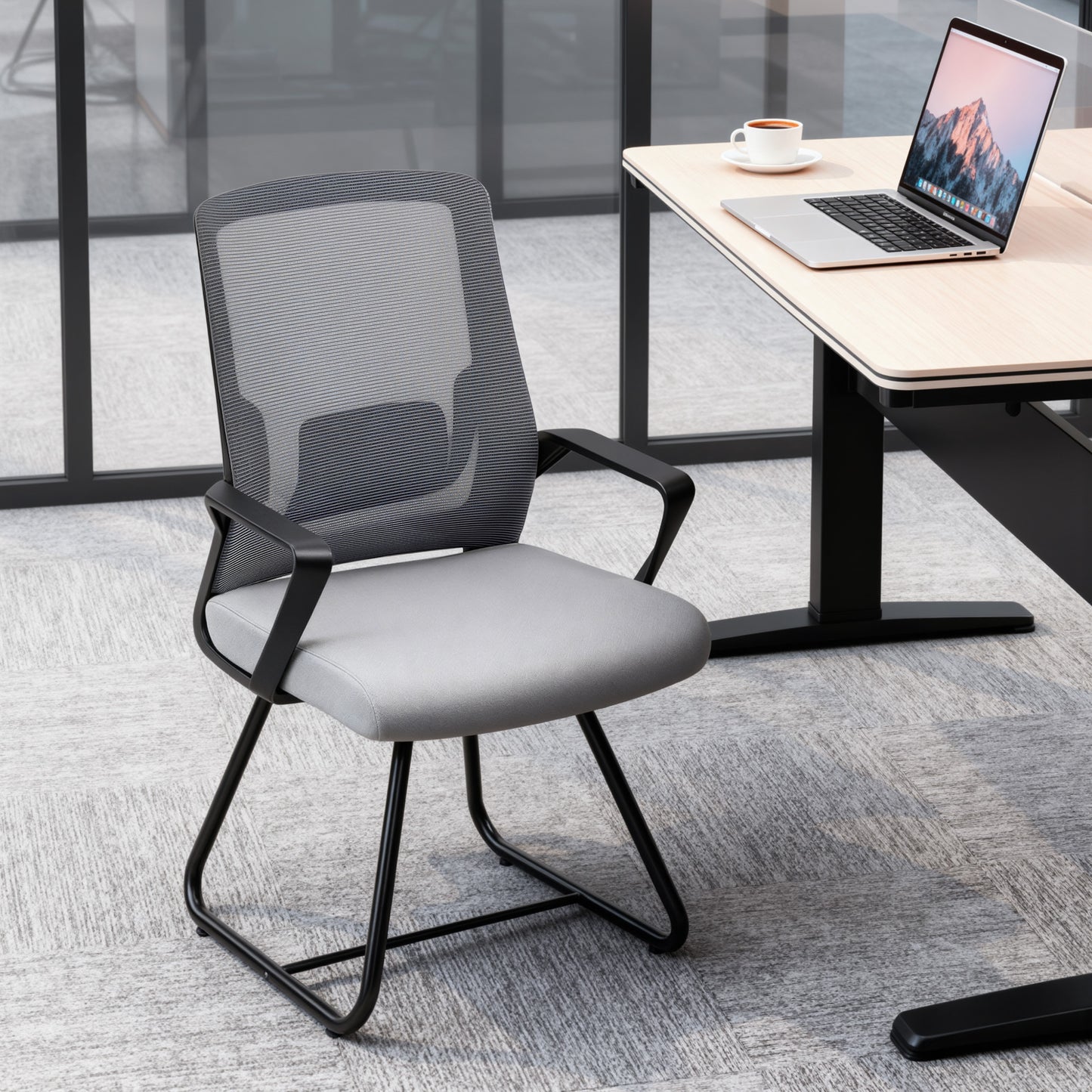 Desk Chair No Wheels, Meeting Chair with Mesh Back for Waiting Room