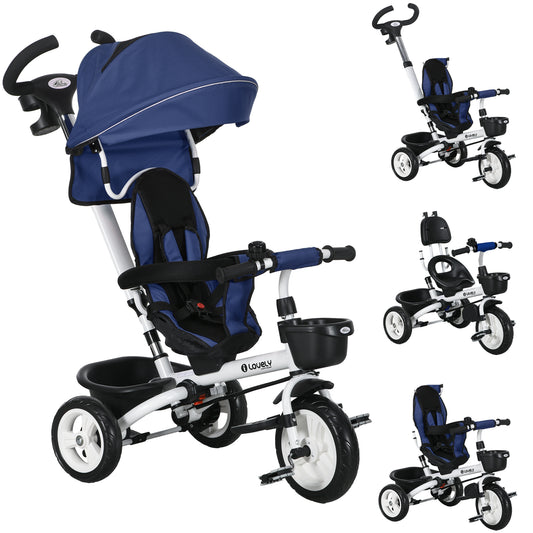 6 in 1 Trike for Toddler 1-5 Years with Parent Handle, Dark Blue