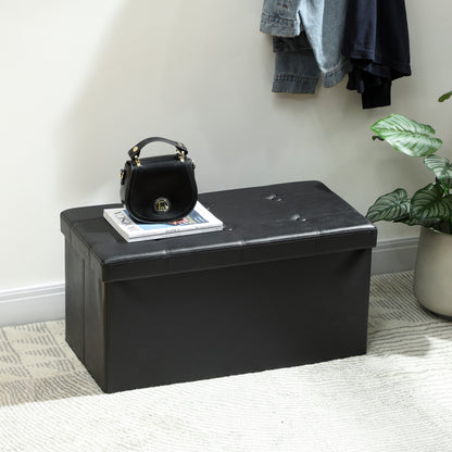 Storage Ottoman Bench, 89L PU Leather Folding Foot Rest, Black
