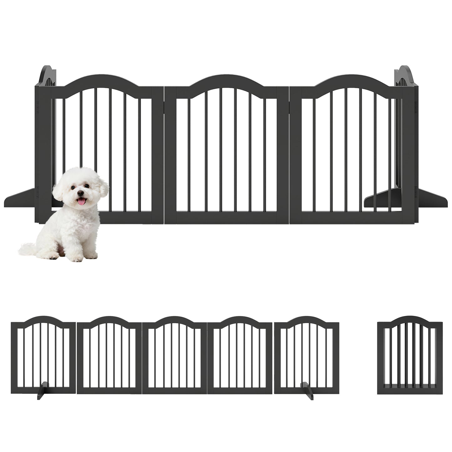 Freestanding Pet Gate Wooden Dog Gate with Support Feet Foldable Pet Fence Safety Barrier for the House Doorway Stairs Black