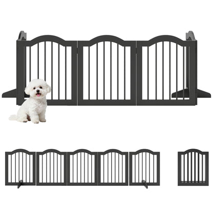 Freestanding Pet Gate Wooden Dog Gate with Support Feet Foldable Pet Fence Safety Barrier for the House Doorway Stairs Black