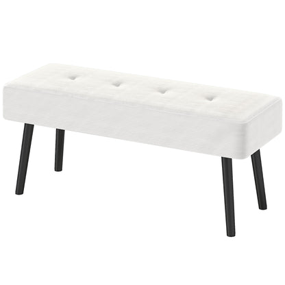 End of Bed Bench with Thick Padding for Entryway, Cream White