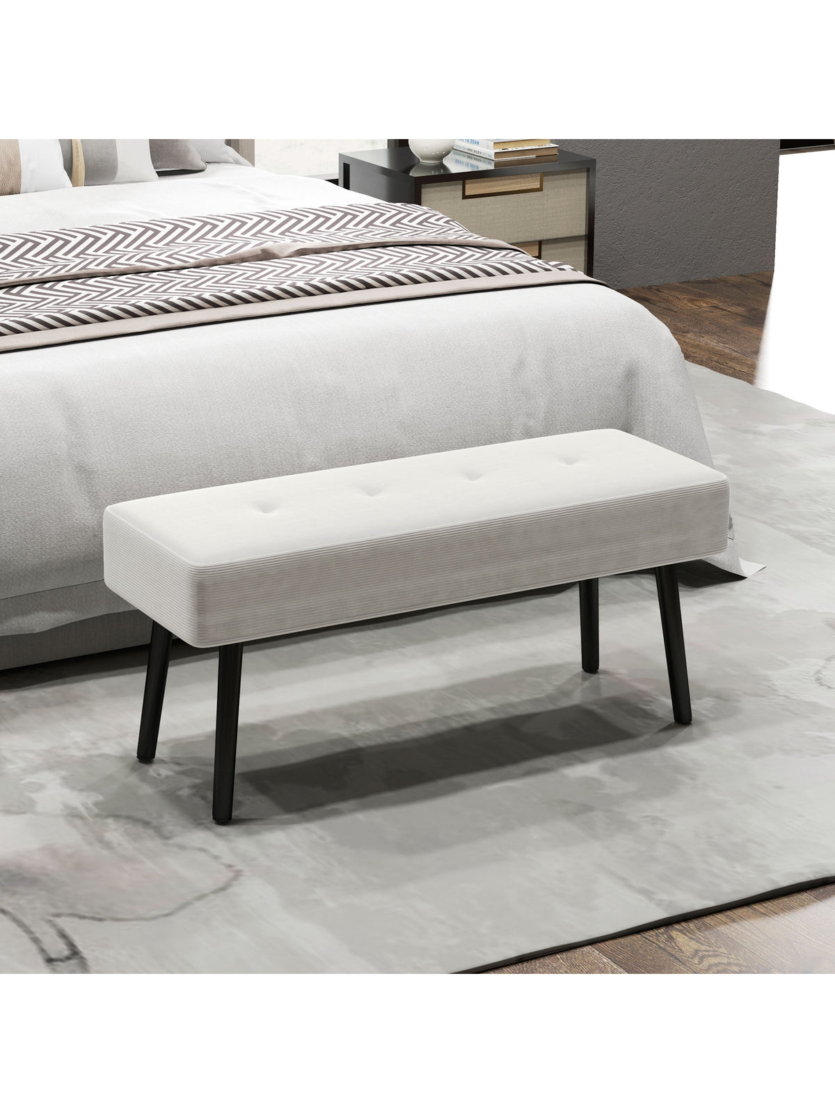 End of Bed Bench with Thick Padding for Entryway, Cream White