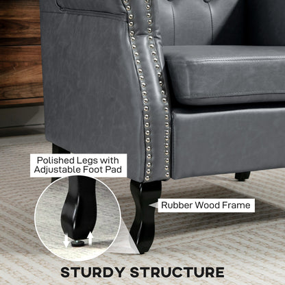 Chesterfield-style Wing Back Armchair Tufted Accent Chair Grey