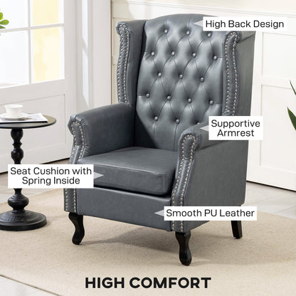 Chesterfield-style Wing Back Armchair Tufted Accent Chair Grey