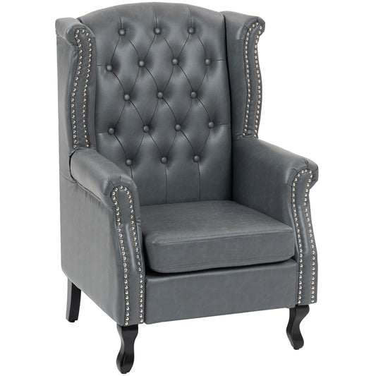 Chesterfield-style Wing Back Armchair Tufted Accent Chair Grey