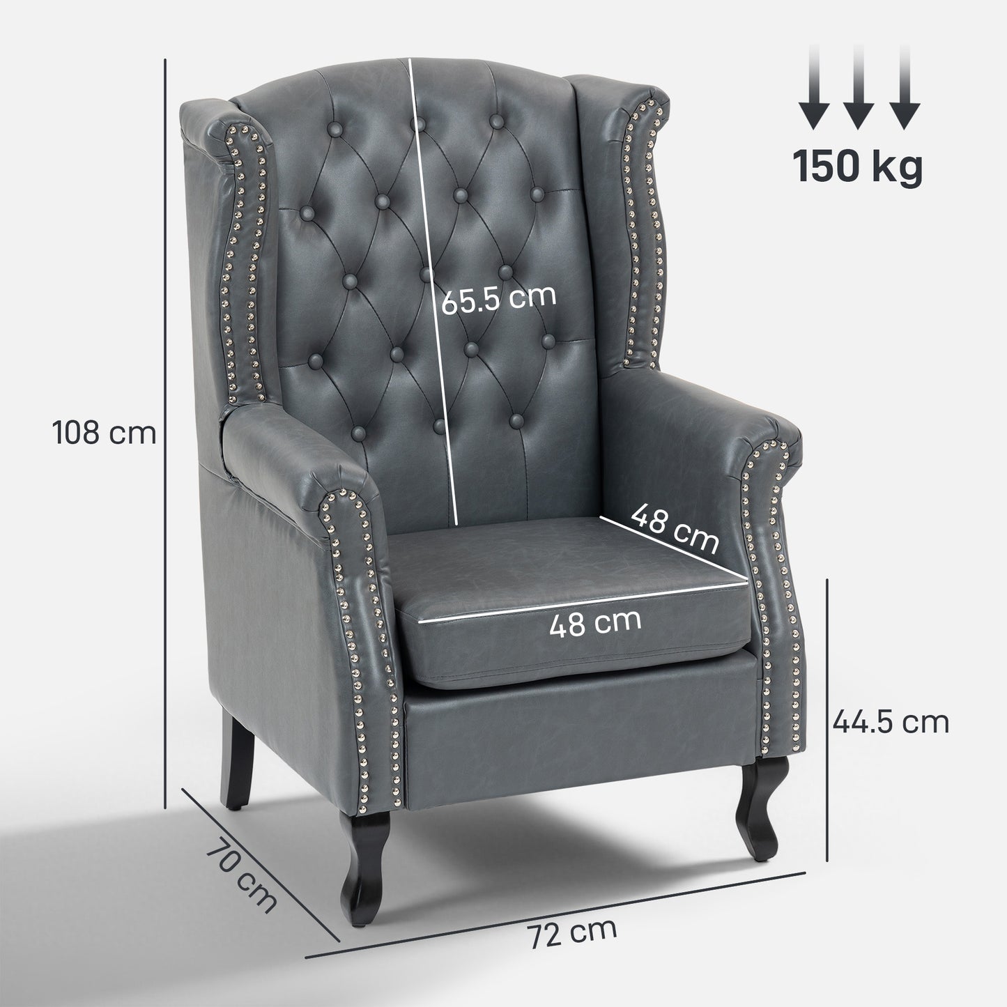 Chesterfield-style Wing Back Armchair Tufted Accent Chair Grey