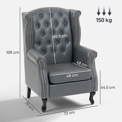 Chesterfield-style Wing Back Armchair Tufted Accent Chair Grey