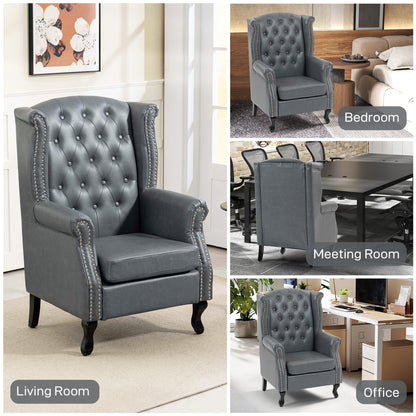Chesterfield-style Wing Back Armchair Tufted Accent Chair Grey