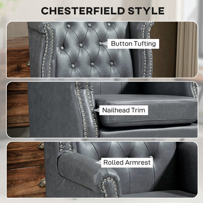 Chesterfield-style Wing Back Armchair Tufted Accent Chair Grey