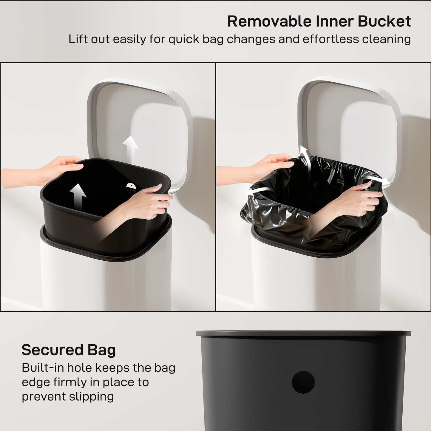 30L Kitchen Bin, Pedal Bin with Lid, Removable Inner Bucket, Cream