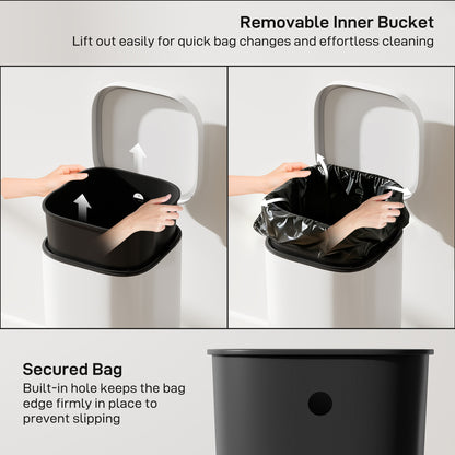 30L Kitchen Bin, Pedal Bin with Lid, Removable Inner Bucket, Cream