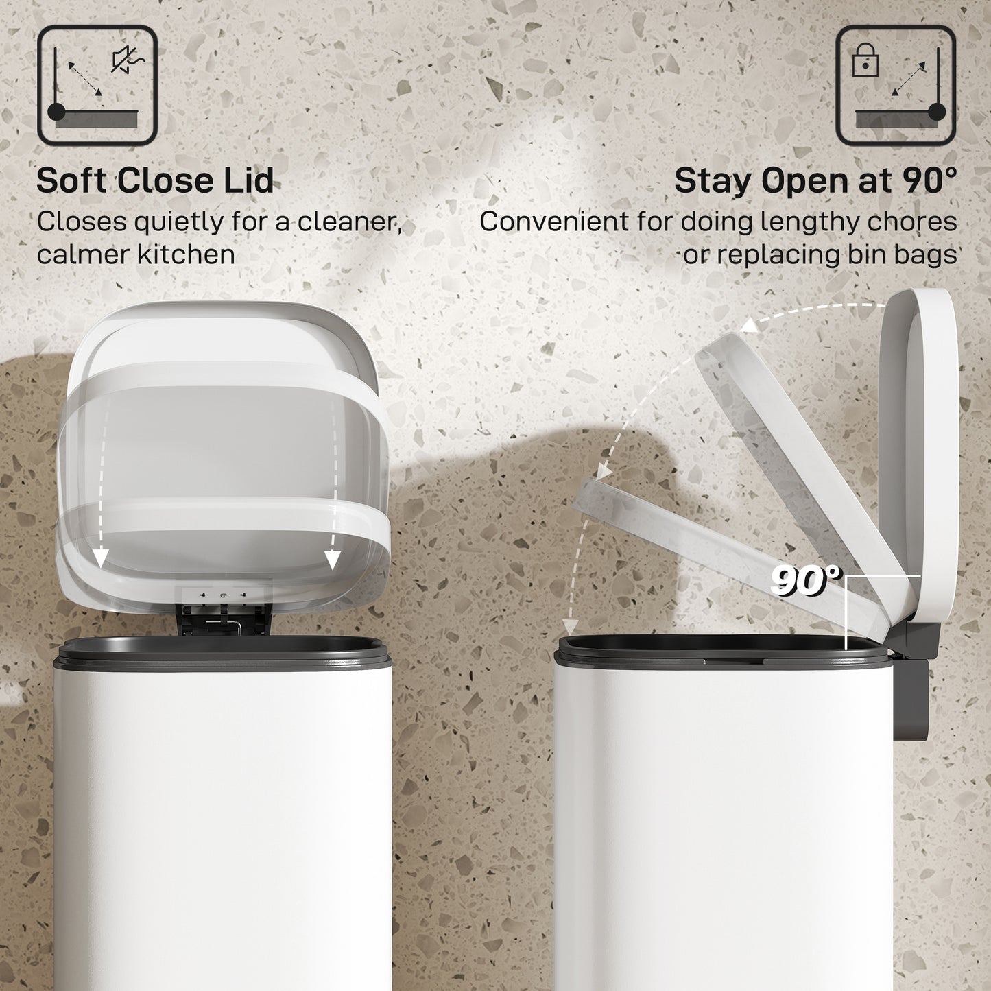 30L Kitchen Bin, Pedal Bin with Lid, Removable Inner Bucket, Cream