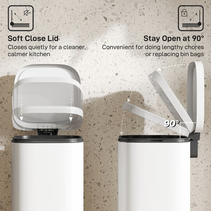 30L Kitchen Bin, Pedal Bin with Lid, Removable Inner Bucket, Cream