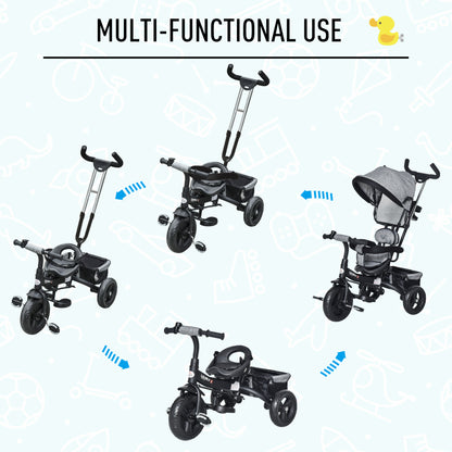 Toddler Bike Push Along Trike, 2-in-1 Cloth Tricycle Stroller w/ Push Handle, Detachable Guardrail & Storage Bag, Grey