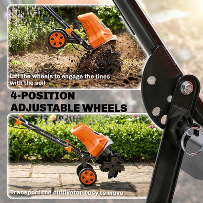 1500W Electric Tiller with 40cm Working Width, 20cm Tilling Depth