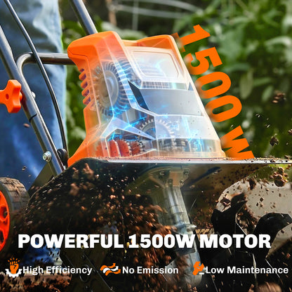 1500W Electric Tiller with 40cm Working Width, 20cm Tilling Depth