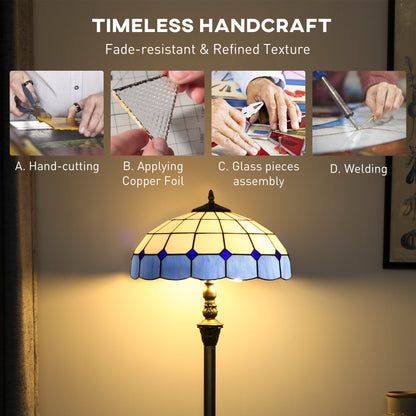 Floor Lamp with Handcrafted Stained Glass Shade, Vintage Standing Lamp, Blue