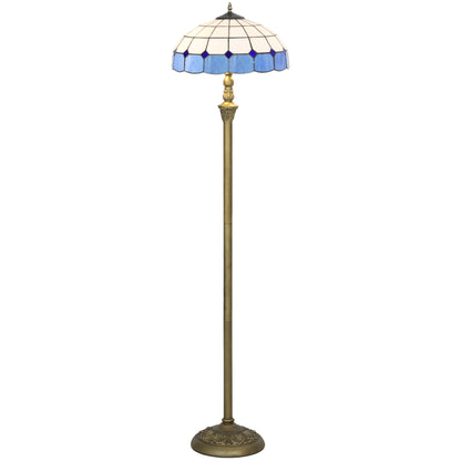 Floor Lamp with Handcrafted Stained Glass Shade, Vintage Standing Lamp, Blue