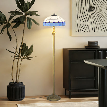 Floor Lamp with Handcrafted Stained Glass Shade, Vintage Standing Lamp, Blue