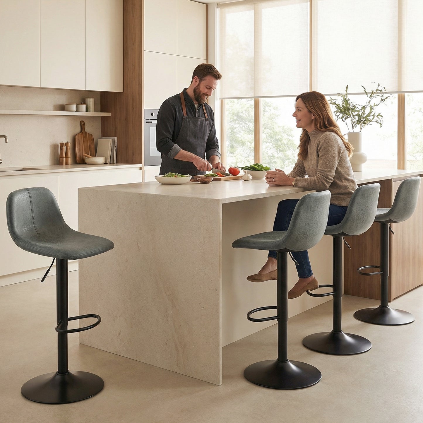 Bar Stools Set of 2, Modern Swivel Barstools for Dining Room, Green