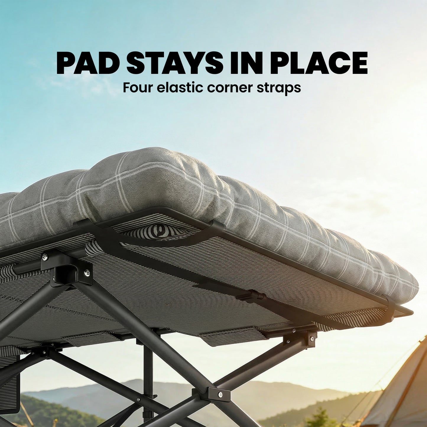Camping Cot Heavy Duty Folding Bed with Soft Pad Grey