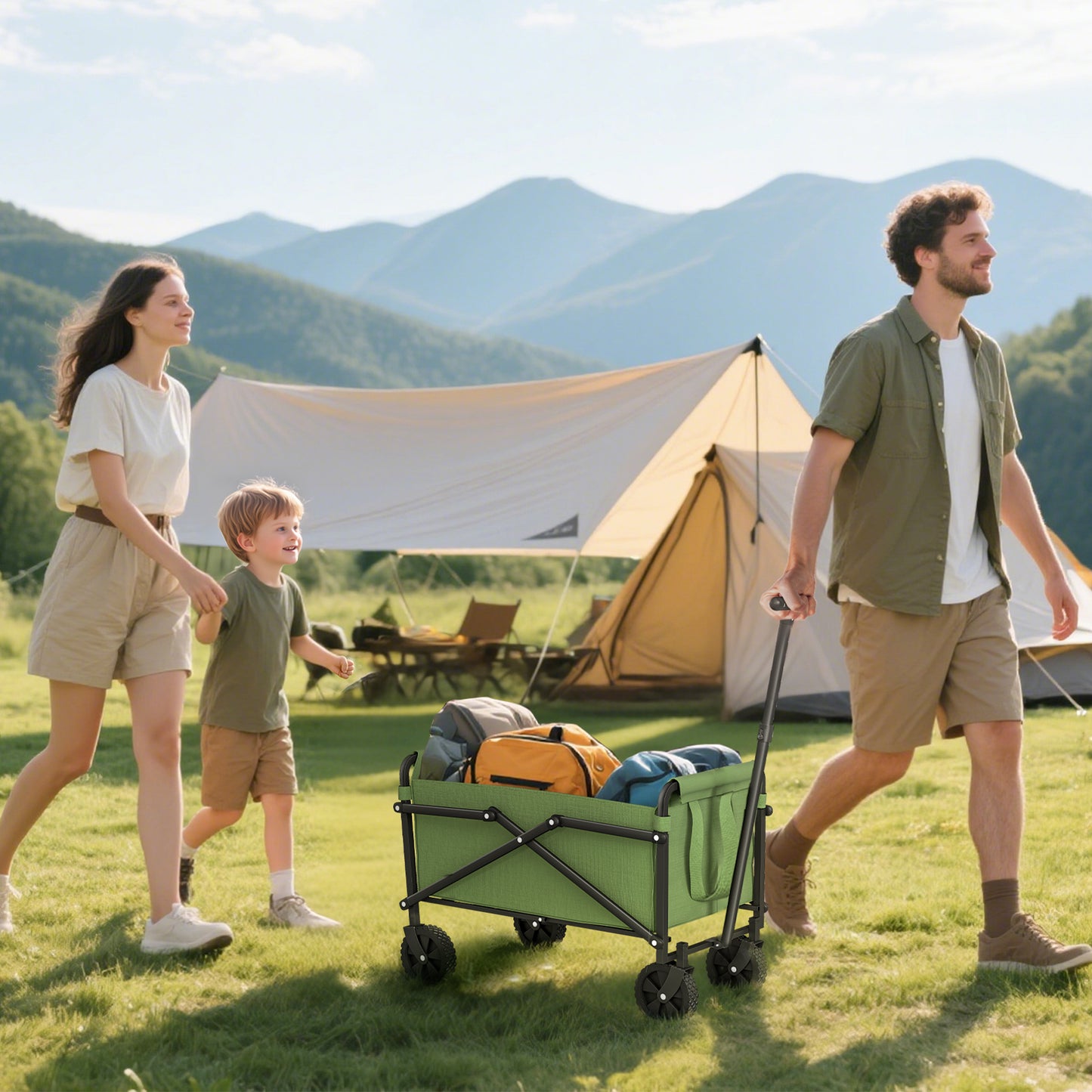 41L Festival Trolley, 60kg Heavy Duty Folding Trolley Cart, Green