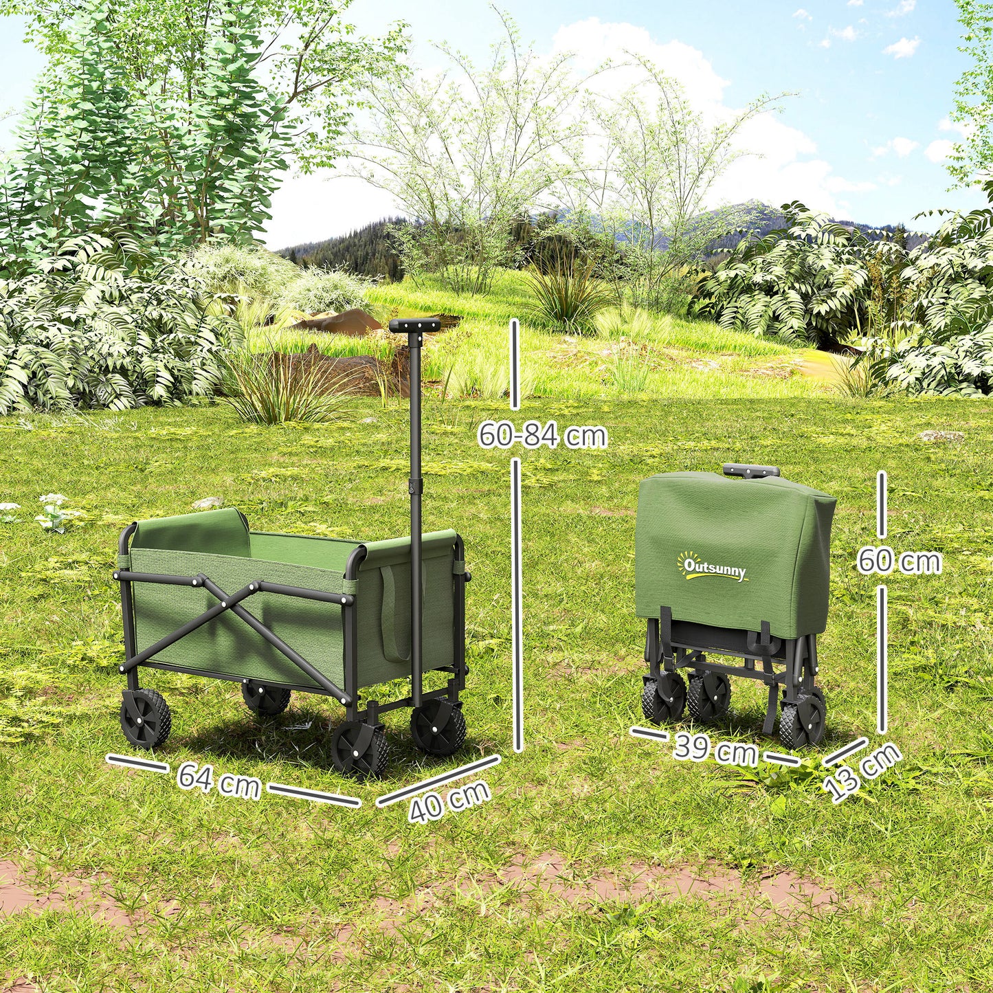 41L Festival Trolley, 60kg Heavy Duty Folding Trolley Cart, Green