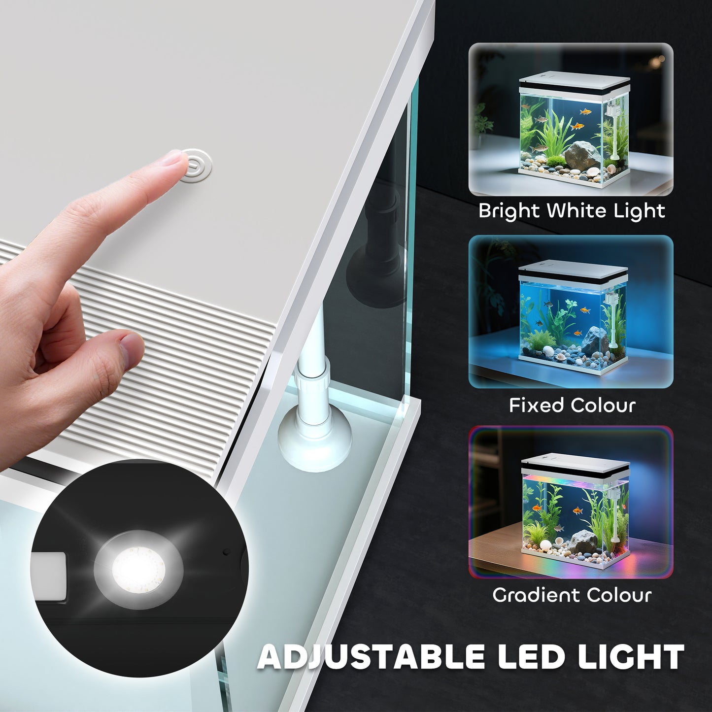 14L Small Fish Tank with Filter System, LED Lights, Water Pump, White