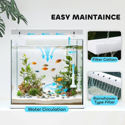 14L Small Fish Tank with Filter System, LED Lights, Water Pump, White