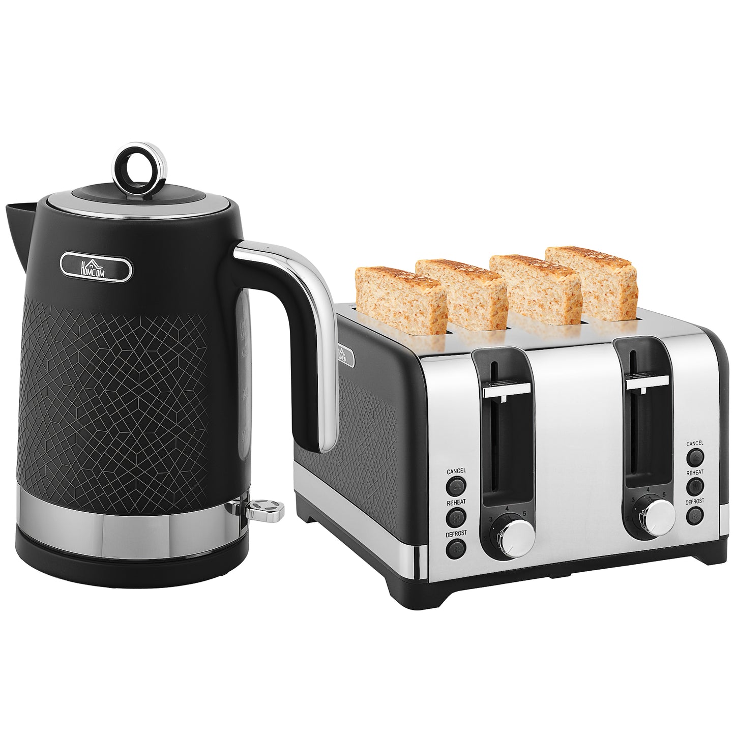 Kettle and Toaster Set with 3000W Rapid Boil, 4 Slice Toaster, Black