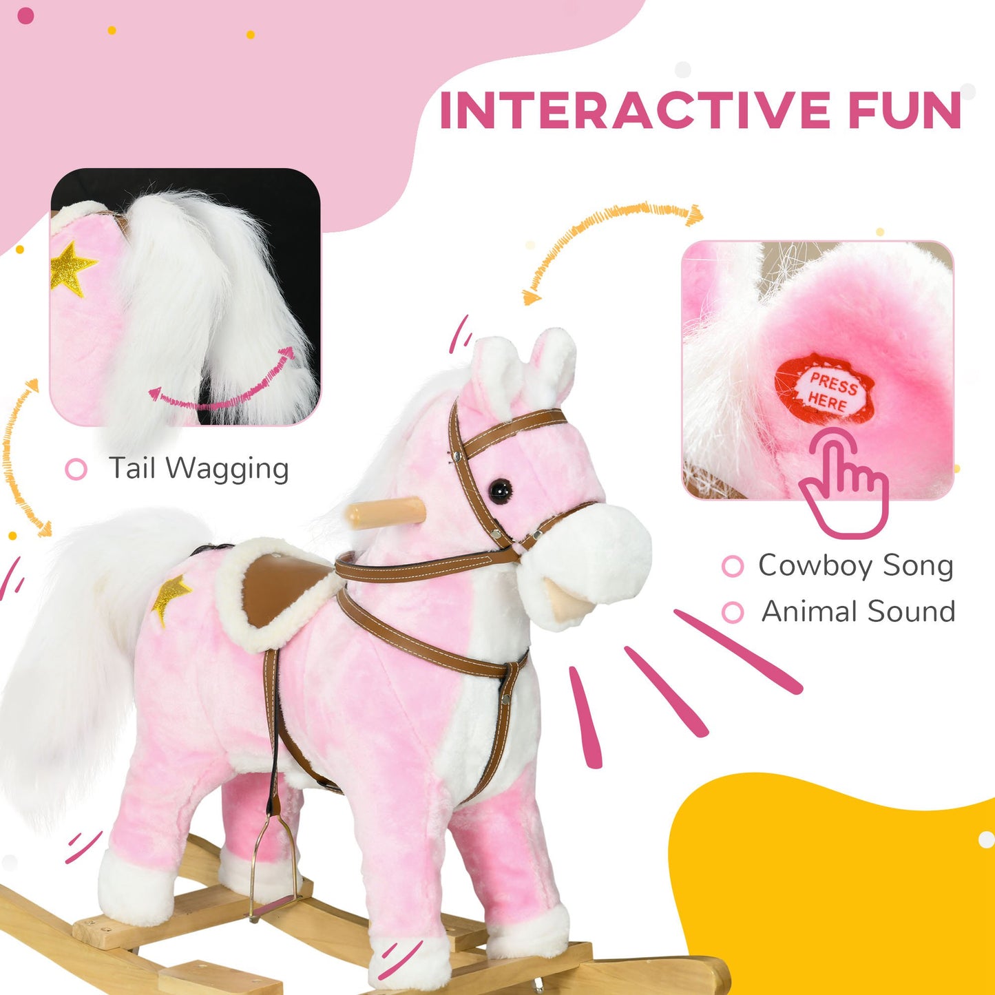 Wooden Ride on Horse, Ride on Pony Gift for Kids 3-6 Years, Pink