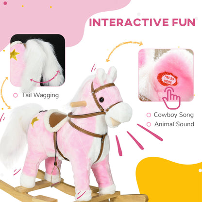 Wooden Ride on Horse, Ride on Pony Gift for Kids 3-6 Years, Pink