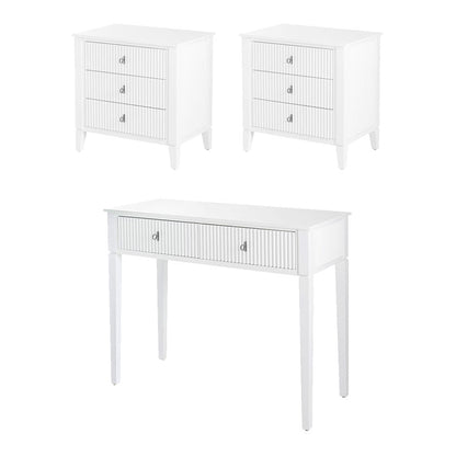 Set of 2 Heidi bedside tables and  dressing console -White -Brass/Silver