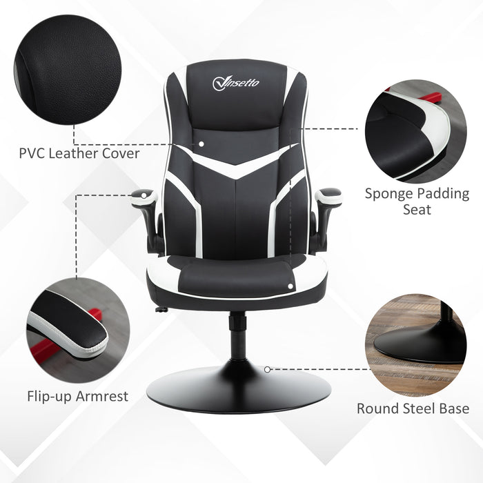 Gaming Chair Ergonomic Computer Chair Home Office Desk Swivel Chair w/ Adjustable Height Pedestal Base PVC Leather, Black & White