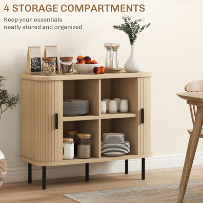 Sideboard Storage Cabinet with Slatted Tambour Sliding Doors Oak Tone