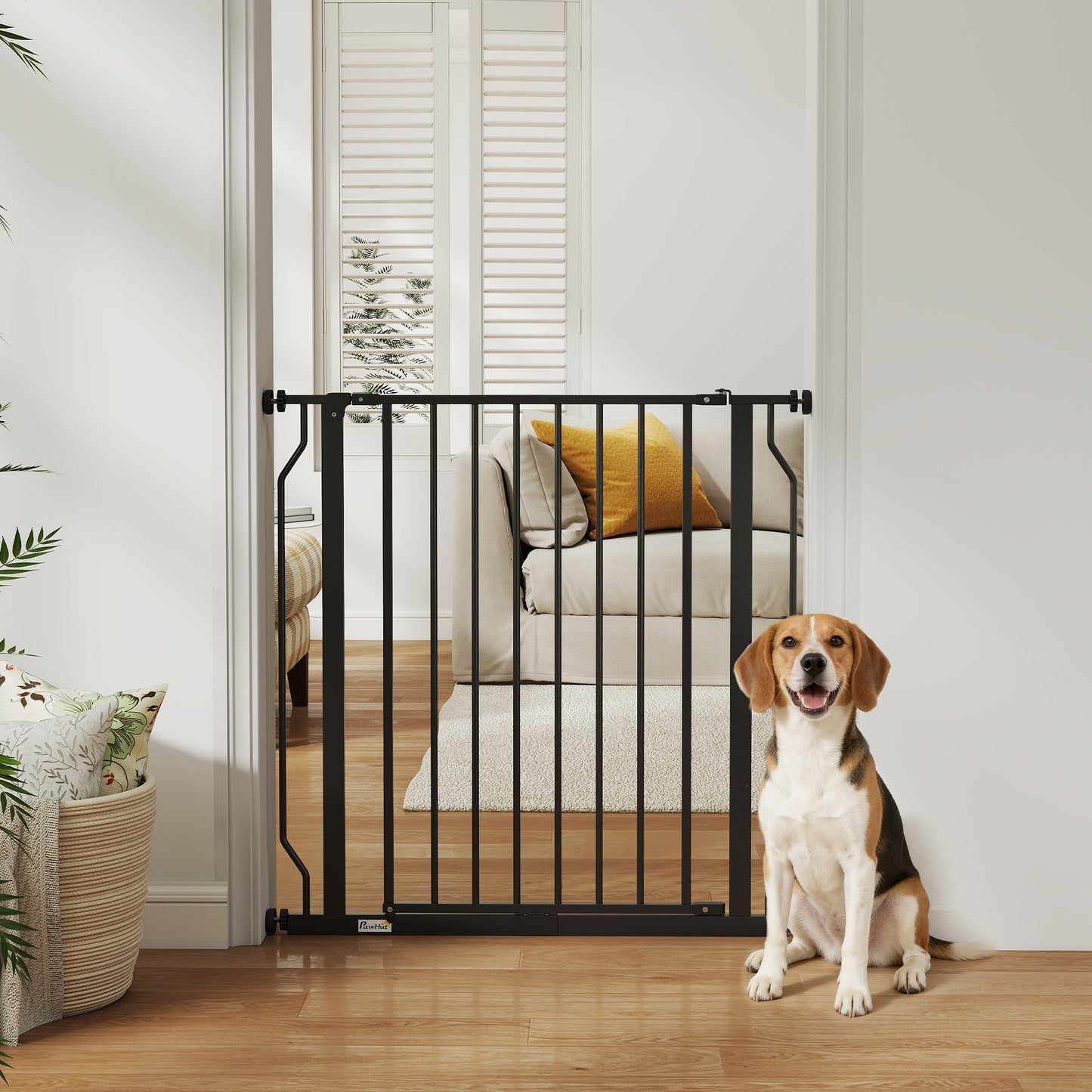 Dog Gate Wide Stair Gate w/ Door Pressure Fit, 75-85W cm, Black