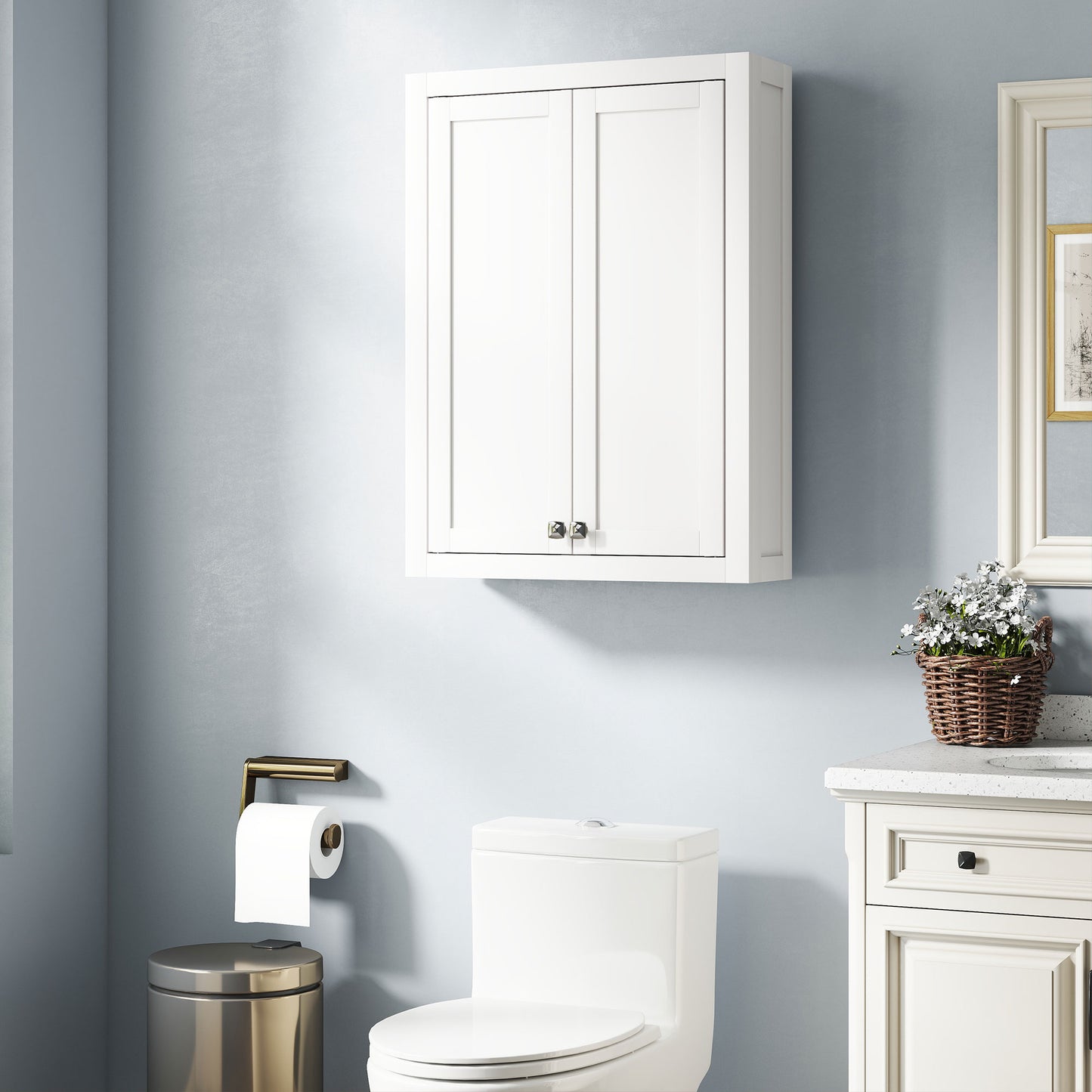 Wall Mounted Storage with Adjustable Shelves, Bathroom Wall Cabinet