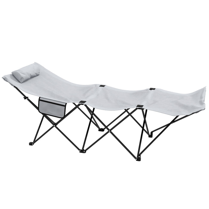 Foldable Sun Lounger, Outdoor Tanning Sun Lounger Chair with Side Pocket, Headrest, Oxford Seat, for Beach, Yard, Patio, Grey