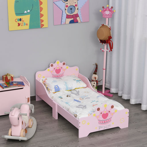 Kids Wooden Princess Crown & Flower Single Bed Safety Side Rails Slats