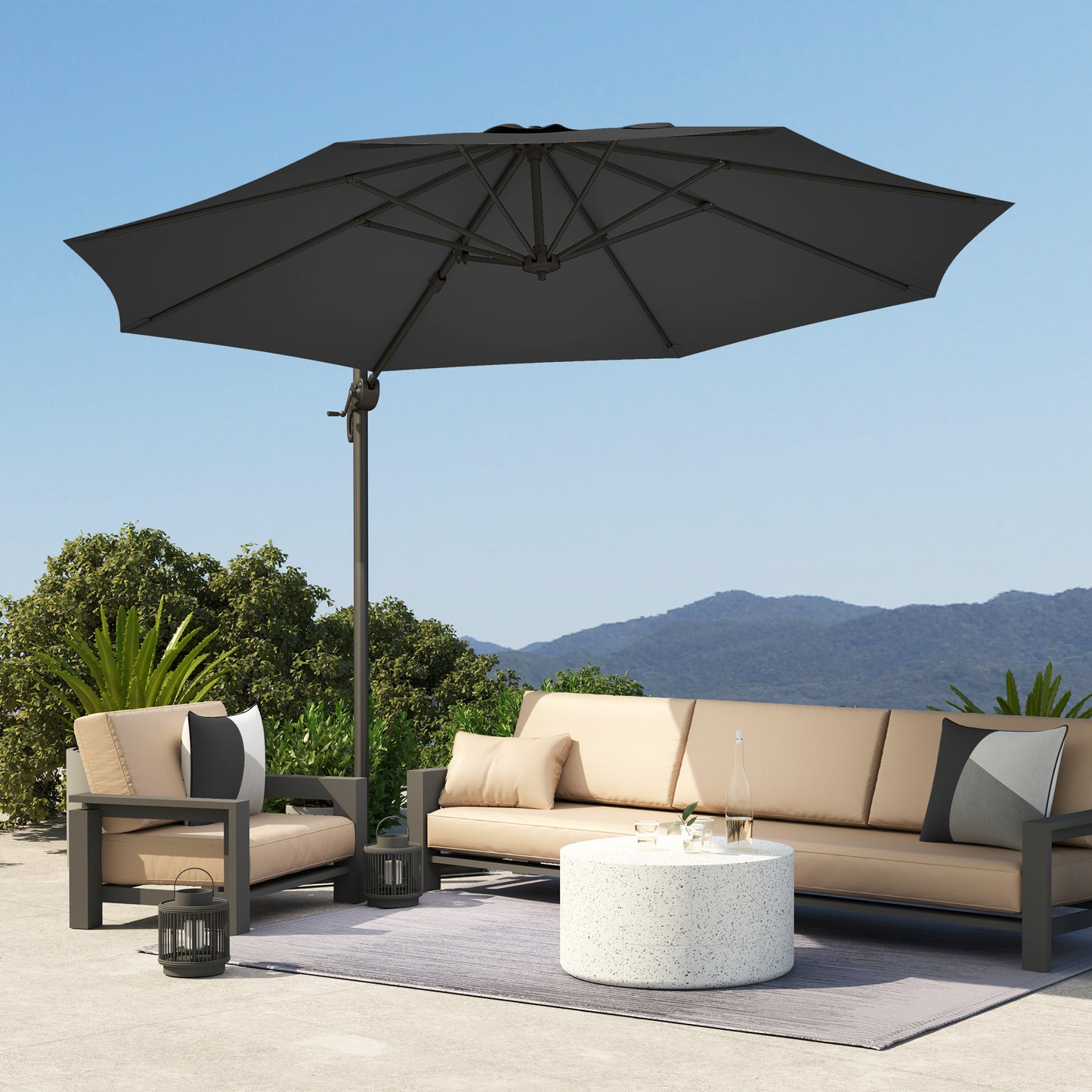 3 x 3(m) Cantilever Parasol Garden Umbrella with Cross Base Black