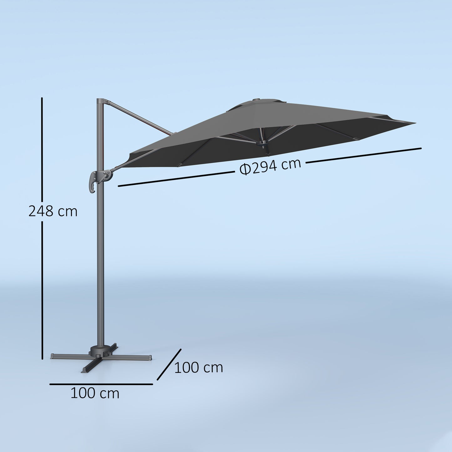 3 x 3(m) Cantilever Parasol Garden Umbrella with Cross Base Black