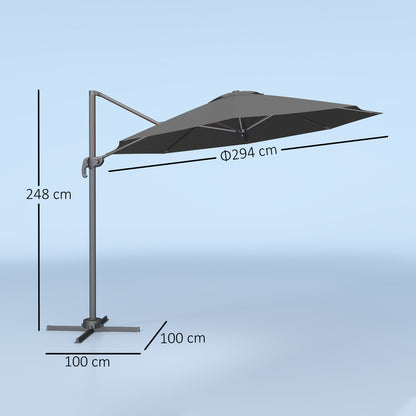 3 x 3(m) Cantilever Parasol Garden Umbrella with Cross Base Black