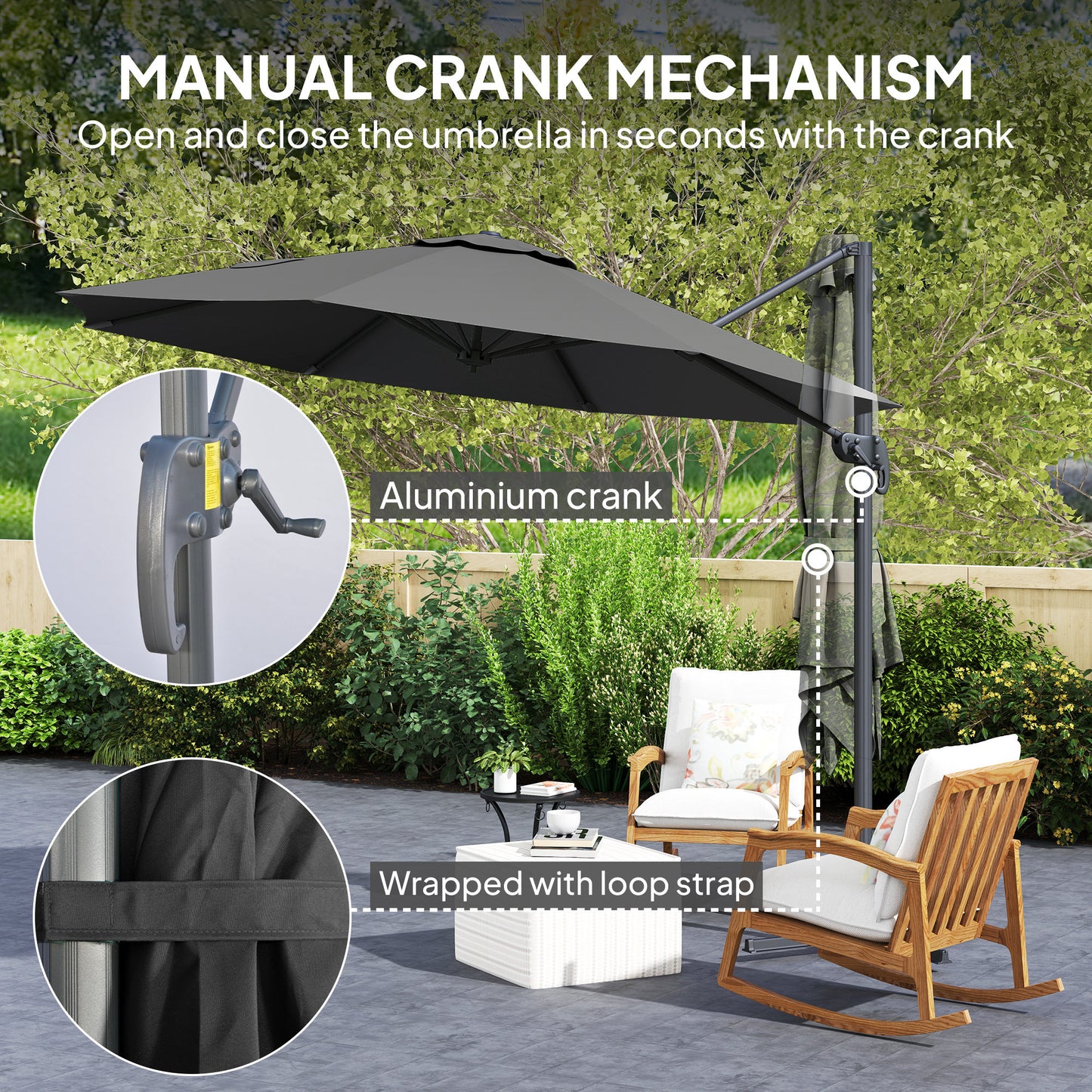 3 x 3(m) Cantilever Parasol Garden Umbrella with Cross Base Black