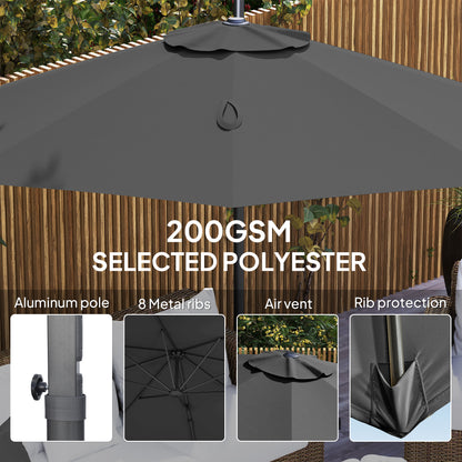 3 x 3(m) Cantilever Parasol Garden Umbrella with Cross Base Black