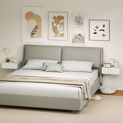 Wall Mounted Bedside Table with High Gloss Finish and Storage Drawer